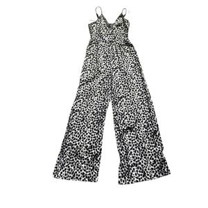 INC M Black White‎ Animal Print Wide Leg Pant Romper Jumpsuit Cotton Medium
